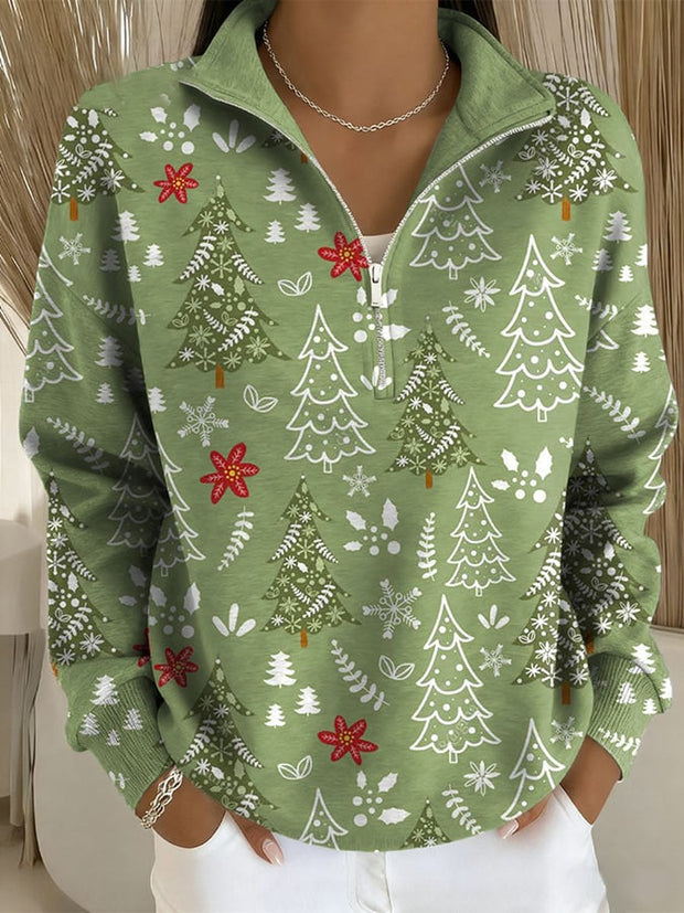 Women's Casual Christmas Zipper Sweatshirt
