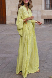 Yellow Casual Print V Neck Dresses