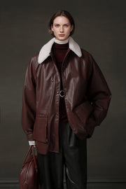 Women’s Biker-Style Shearling Down Jacket – Trendy Short White Goose Down Coat for Winter