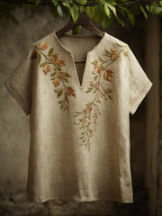 Spring Bud Embroidery Short-sleeved V-neck Top
