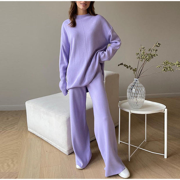 Casual Long-sleeves Knitted Two-piece Set