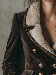 Velvet Double-Breasted Jacket With Full Fur Lining – Deep Espresso