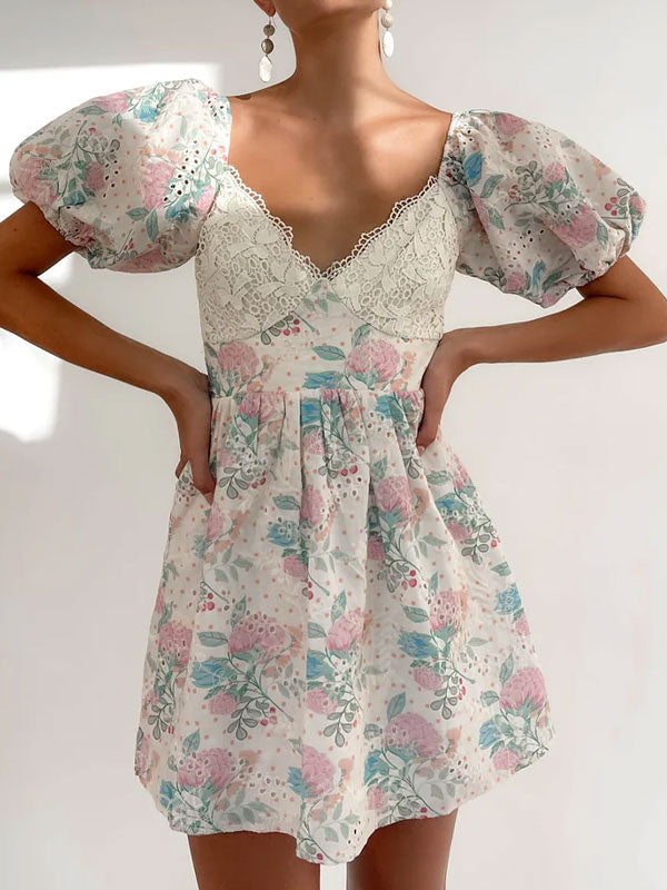 Lace puff sleeve dress