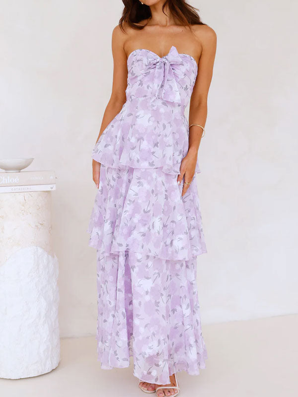 Strapless bow maxi dress