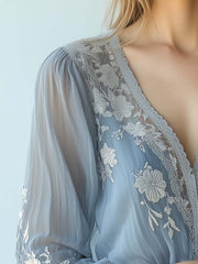 Bohemian Sheer Embroidered Lace Blouse