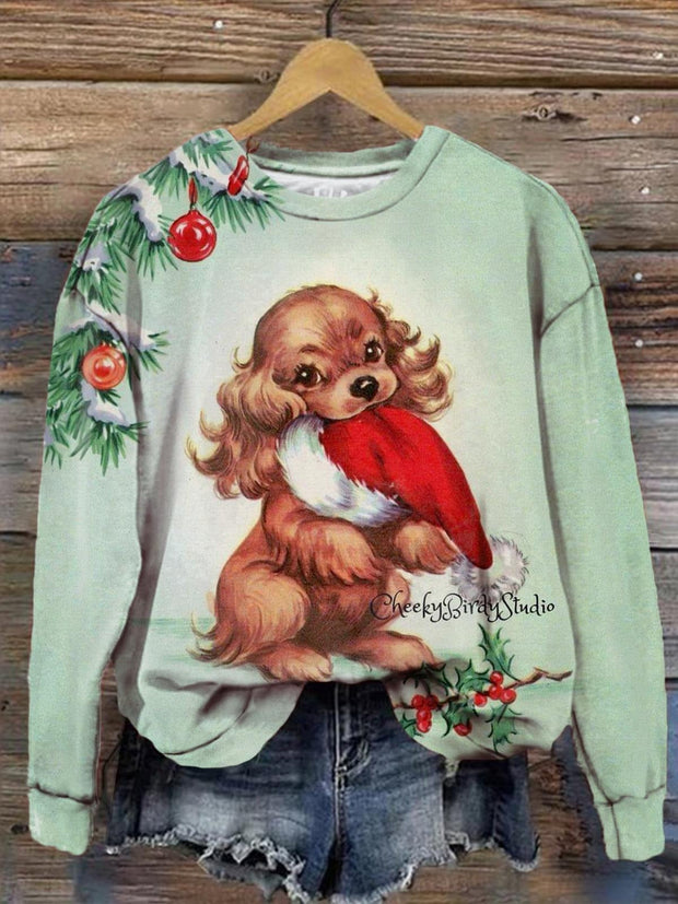 Women's Cute Animal Merry Christmas Print Long Sleeve Top