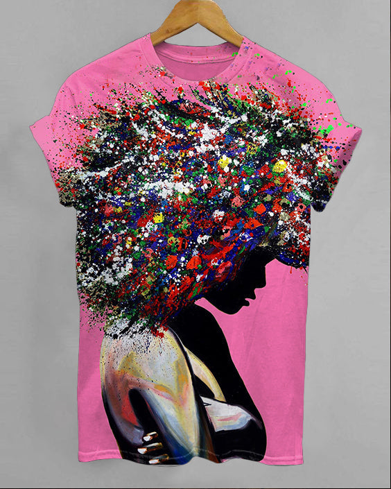 Afro Girl Oil Painting Unisex Short Sleeve Tshirt