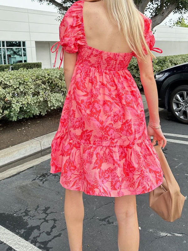 Puff sleeve printing dress