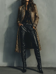 Vintage Woolen Blend Leopard Pattern Long Coat
