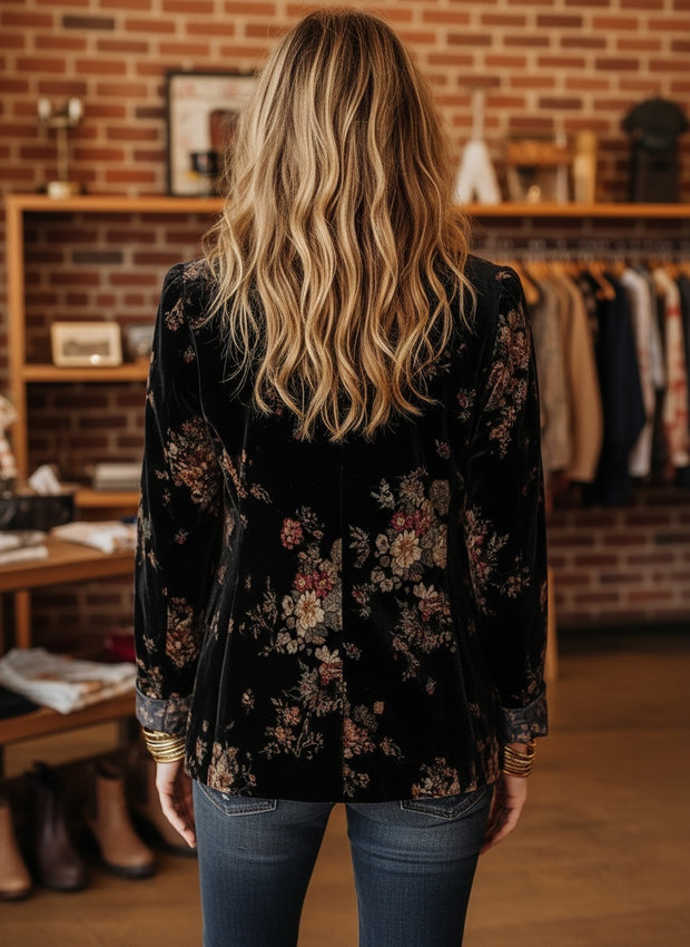 Floral Velvet Double-Breasted Blazer