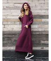 Autumn Winter New Loose Velvet Casual Fashion Big Pocket Knitted Hooded Maxi Dress