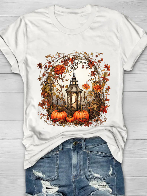 Autumn Pumpkin Printed Crew Neck Women's T-shirt