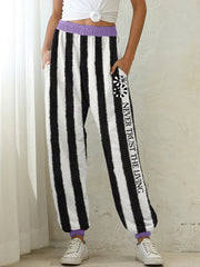 Never Trust Halloween Horror Movie Striped Contrast Sweatpants