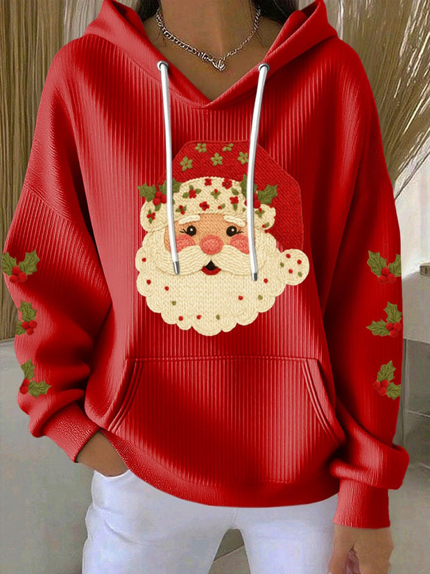 Women's Christmas Santa Print Casual Hooded Sweatshirt