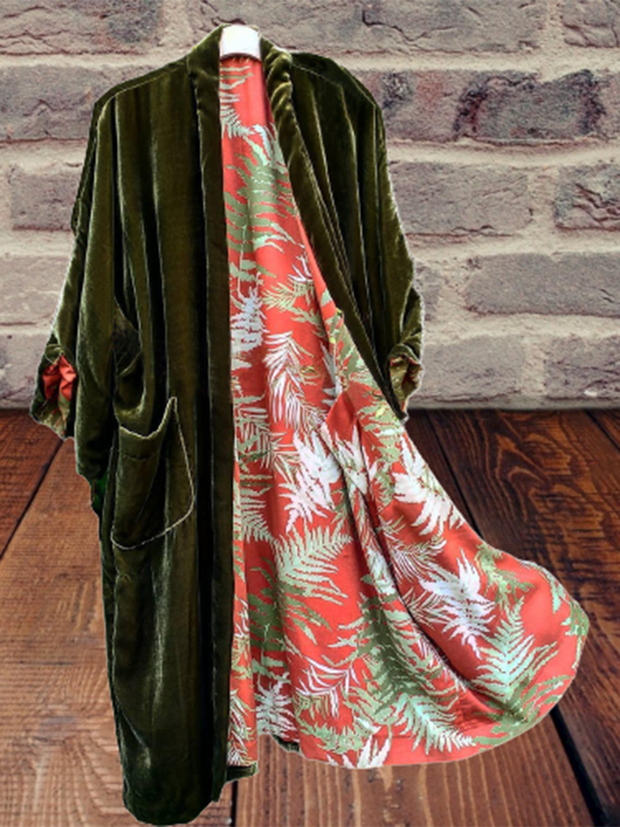 Fashion Casual Lined Printed Velvet Duster