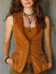Western Corduroy Rustic Texture Slim Vest