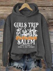 Women's Girl's Trip Salem Time To Get Wicked Halloween Print Hoodie