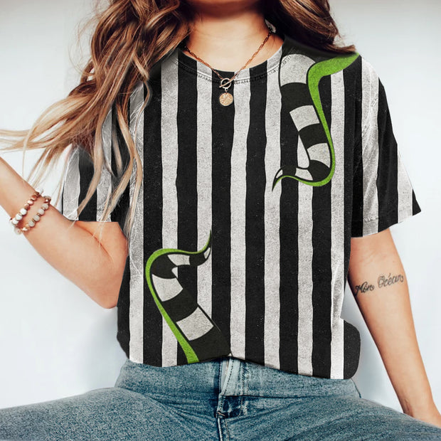 Halloween Horror Movie Inspired Striped Vintage T-Shirt