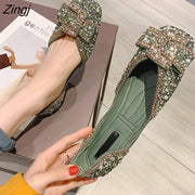 Women Flat Shoes Fashion Bling Rhinestone Flat Ballet Bow-knot Slip On Ladies Lazy Loafers Casual Flat Shoes