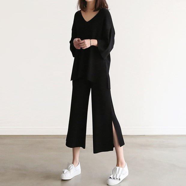 V Neck Sweater Pants Two-Piece Set