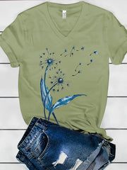 Dandelion Print Women's V-neck T-shirt