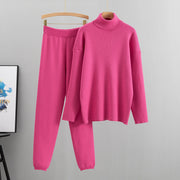 Turtleneck knitted sweater wide-leg pants two-piece set