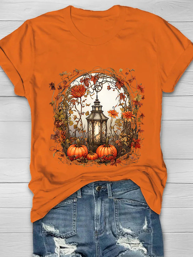 Autumn Pumpkin Printed Crew Neck Women's T-shirt