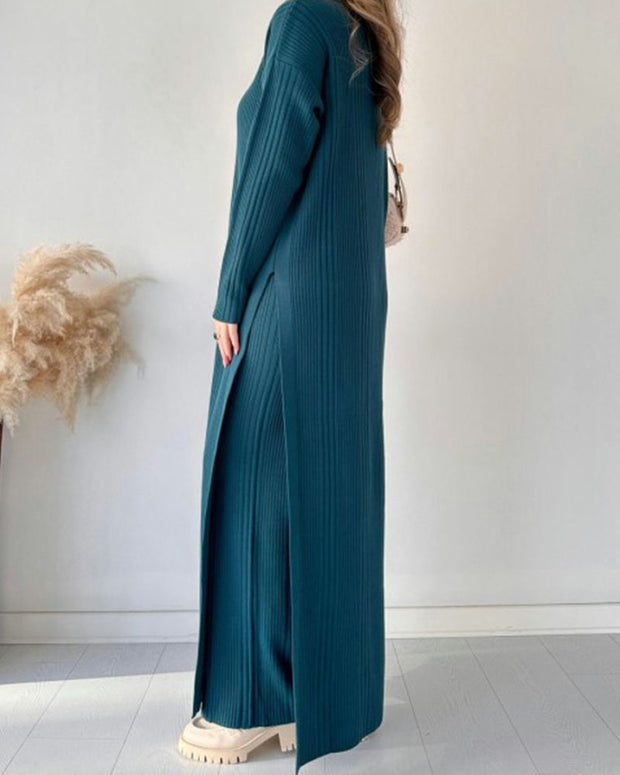 Chic extended length slit knitted two-piece set