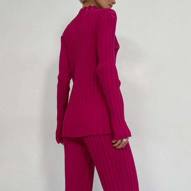 Women's Knitted Flared Pants Sweater Two -piece Suit