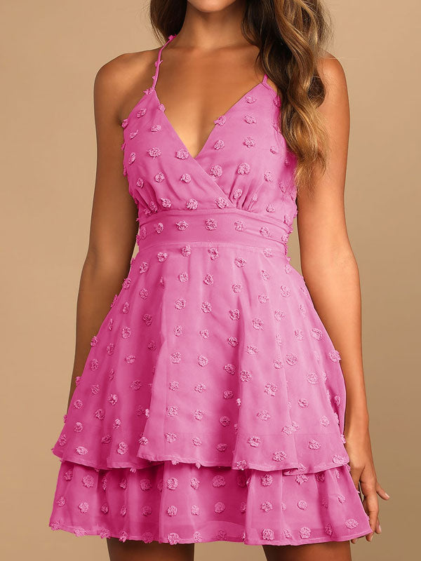 V neck dot tiered dress