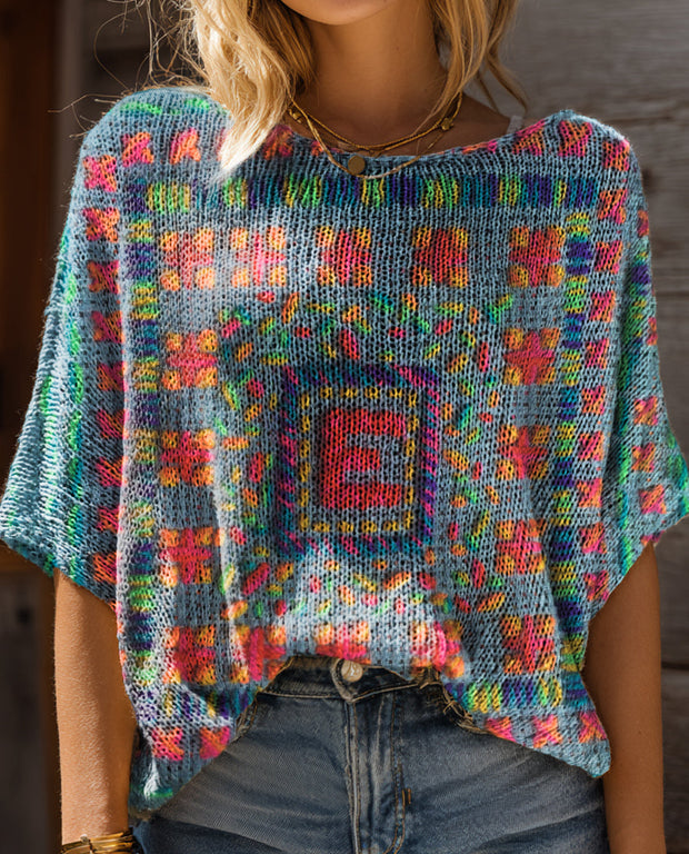 Women's Colorful Ethnic Art Pattern Print Casual Pullover Sweater