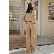 Simply Solid Color Long Sleeves Women Set