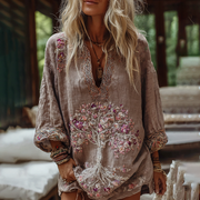 Women's Floral And Tribal Tree Of Life Art Casual Shirt