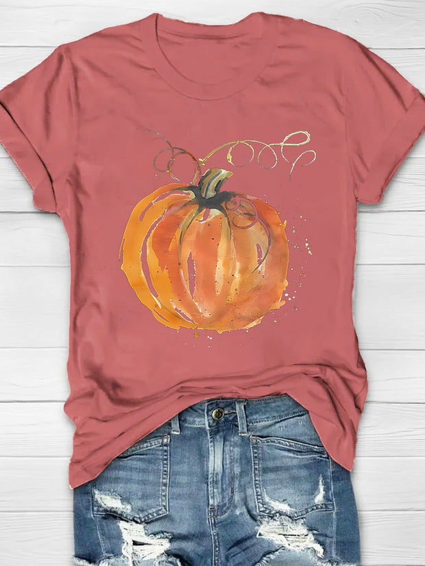 Oil Painting Pumpkin Printed Women's T-shirt