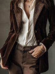 Retro Velvet Leopard Print Patchwork Jacket