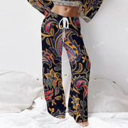 Colordate Women's Cashew Nut Pattern Print Long Sleeve Cotton Homewear Set