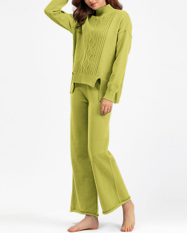 Loose Turtleneck Sweater and Wide-leg Pants Two-pieces Set