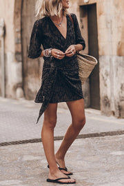 The Printed Black Wrap Dress