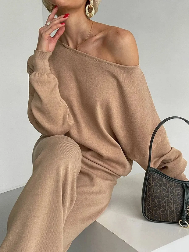 Casual Off Shoulder  Knitted Two-Piece Set