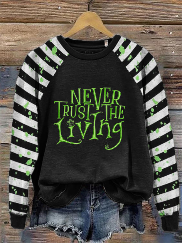 Never Trust Embroidered Halloween Horror Movie Raglan Sweatshirt