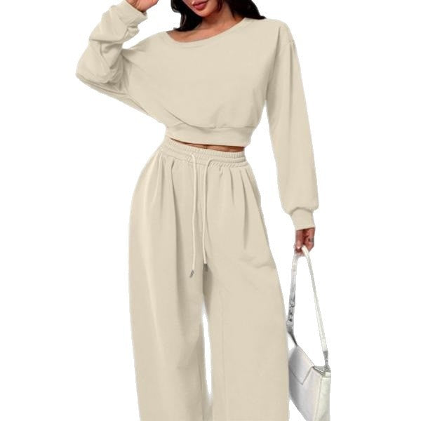 Fashion Slim-fit Off-the-shoulder Navel Solid Color Casual Pants Suit