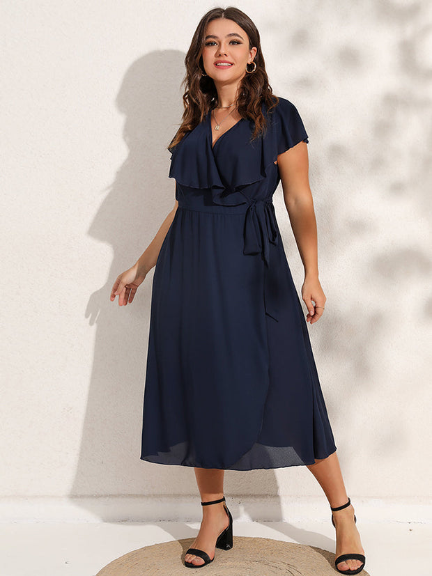 Plus Blue Crisscross Ruffle Wrap Maxi Dress