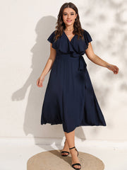 Plus Blue Crisscross Ruffle Wrap Maxi Dress