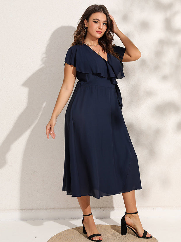 Plus Blue Crisscross Ruffle Wrap Maxi Dress