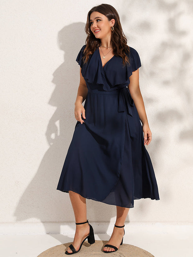 Plus Blue Crisscross Ruffle Wrap Maxi Dress