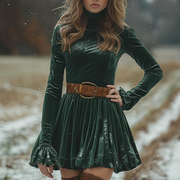 Autumn And Winter Women's Velvet Long Sleeve Dress Elegant Women's High Neck Dress Sexy Short Skirt