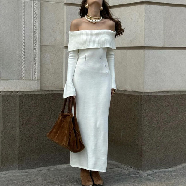 Sexy Boat Neck Knitted Dress