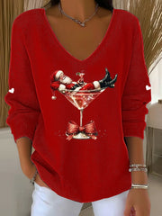 Fun Christmas Santa Casual V Neck Pullover Sweater
