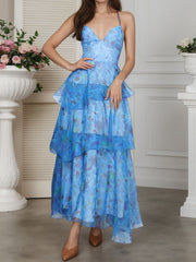 V neck tiered maxi dress