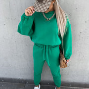 Autumn and winter fashion solid color sweater casual two-piece set